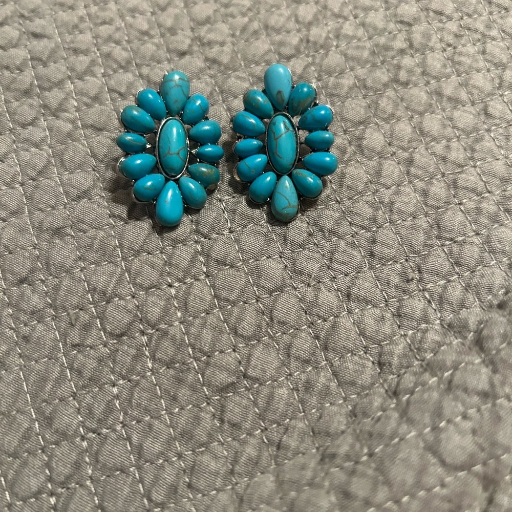 Blue Oval Cluster Earrings